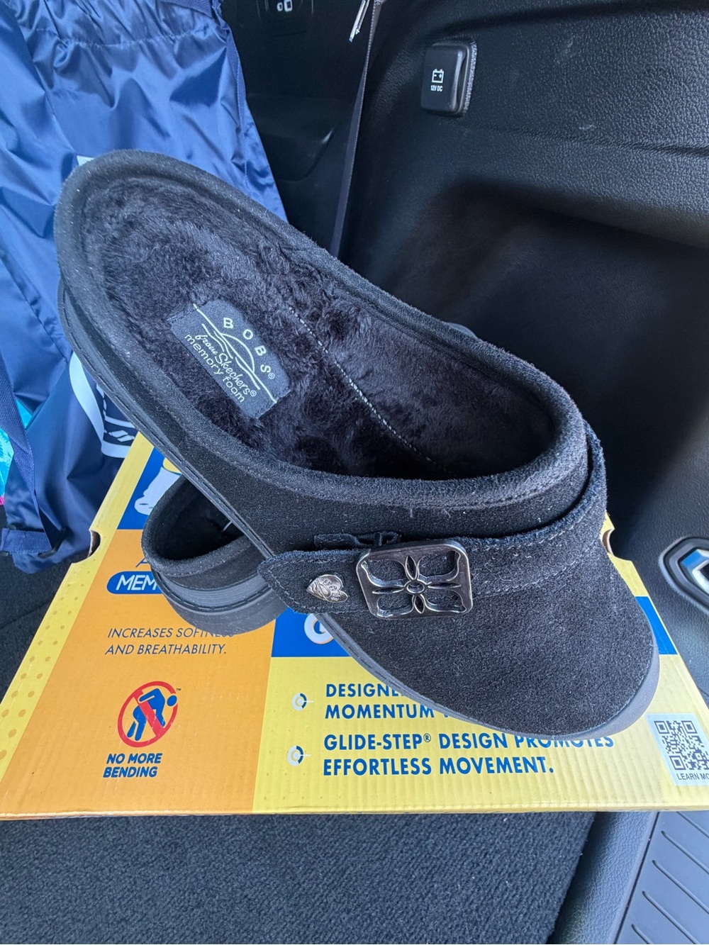BOBS from Skechers Women's Black Suede Slip-On Clog with Decorative Buckle